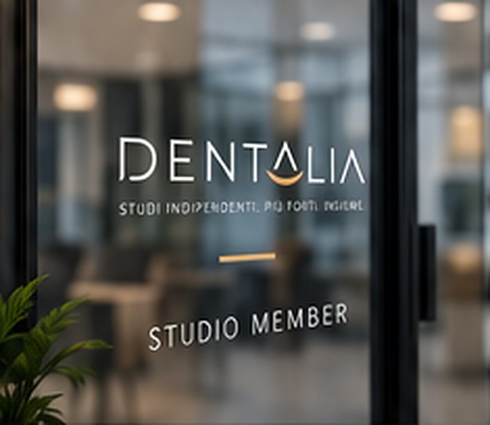 Vetrata d'ingresso con il segno DENTALIA Studio Member